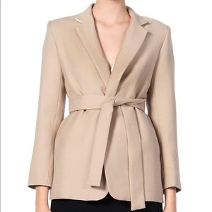 Sandro Bravy Wool-blend Belted Blazer, Beige, 36